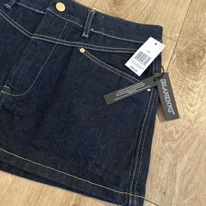 Blanknyc Women's Metallic Weave Dark Denim Micro Mini Skirt Gold Glitter Size 29